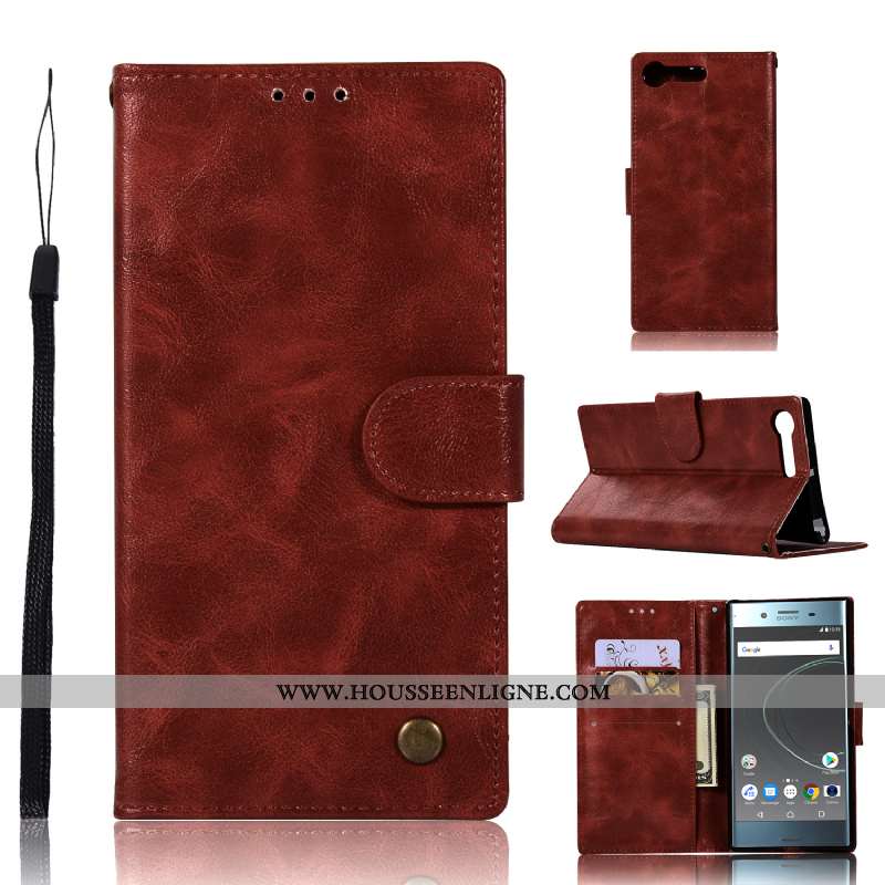 Coque Sony Xperia Xz Premium Portefeuille Cuir Téléphone Portable Carte Étui Support Vintage Gris