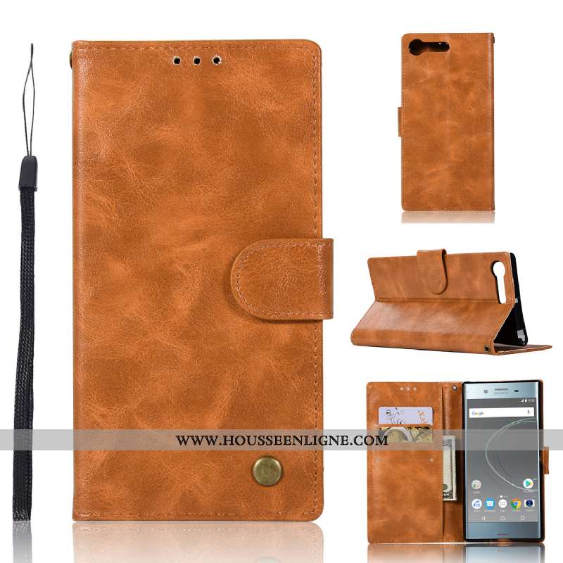 Coque Sony Xperia Xz Premium Portefeuille Cuir Téléphone Portable Carte Étui Support Vintage Gris