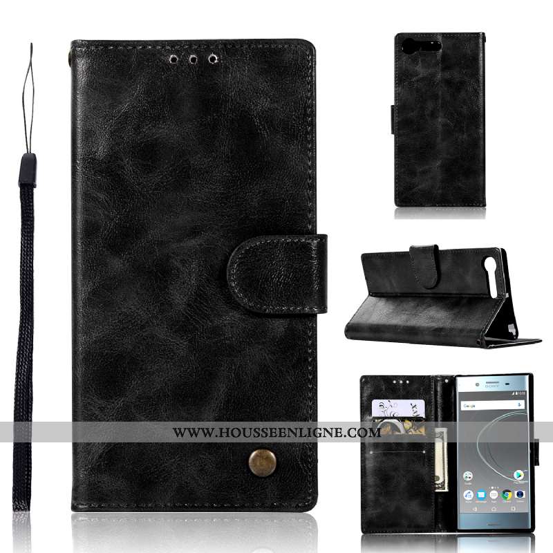 Coque Sony Xperia Xz Premium Portefeuille Cuir Téléphone Portable Carte Étui Support Vintage Gris