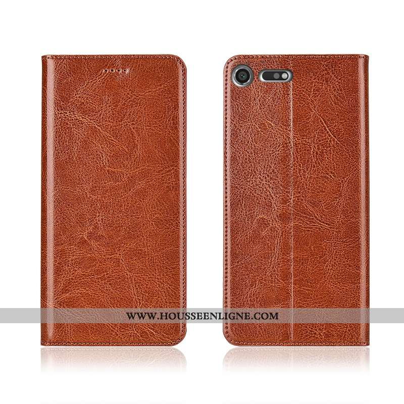 Coque Sony Xperia Xz Premium Protection Cuir Véritable Clamshell Nouveau Cuir Étui Marron
