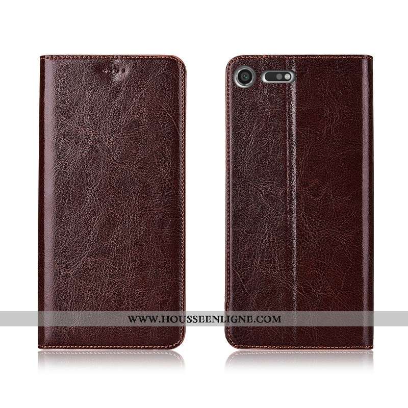 Coque Sony Xperia Xz Premium Protection Cuir Véritable Clamshell Nouveau Cuir Étui Marron