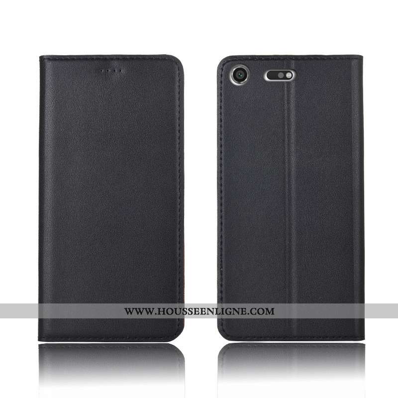 Coque Sony Xperia Xz1 Compact Fluide Doux Silicone Clamshell Nouveau Cuir Véritable Protection Bleu