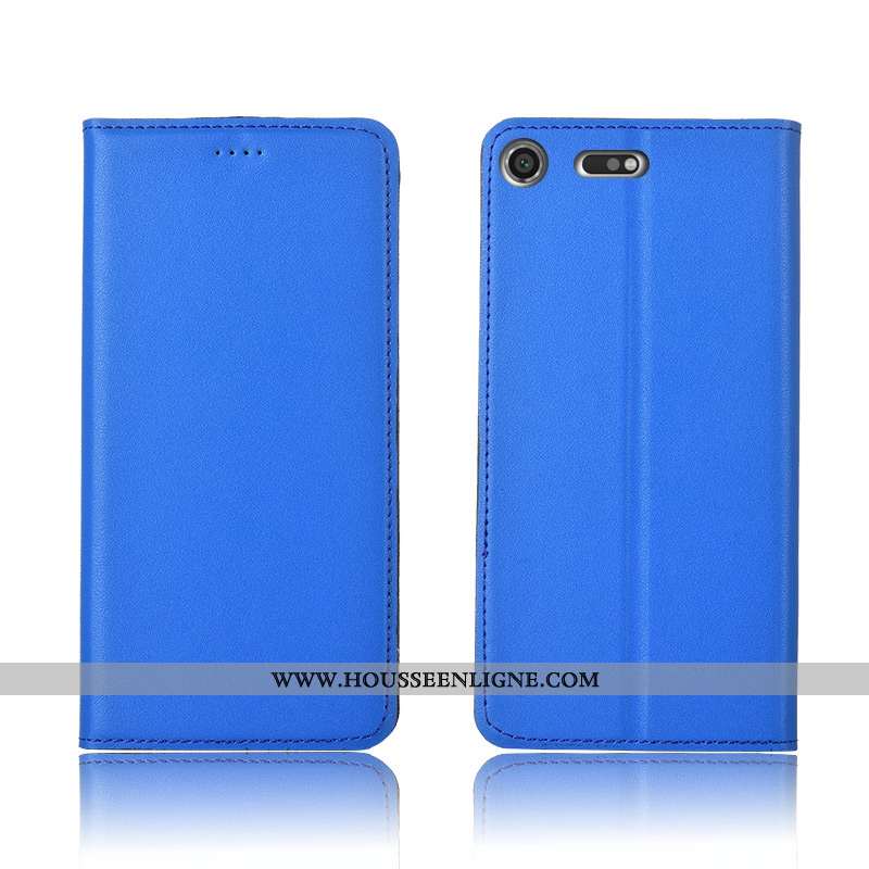 Coque Sony Xperia Xz1 Compact Fluide Doux Silicone Clamshell Nouveau Cuir Véritable Protection Bleu