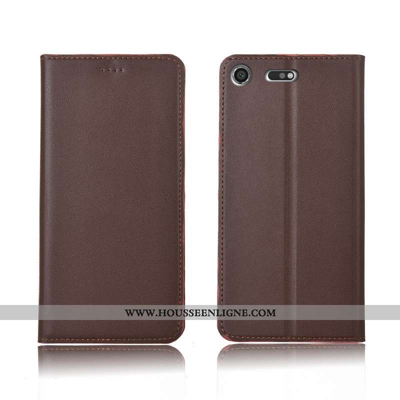 Coque Sony Xperia Xz1 Compact Fluide Doux Silicone Clamshell Nouveau Cuir Véritable Protection Bleu