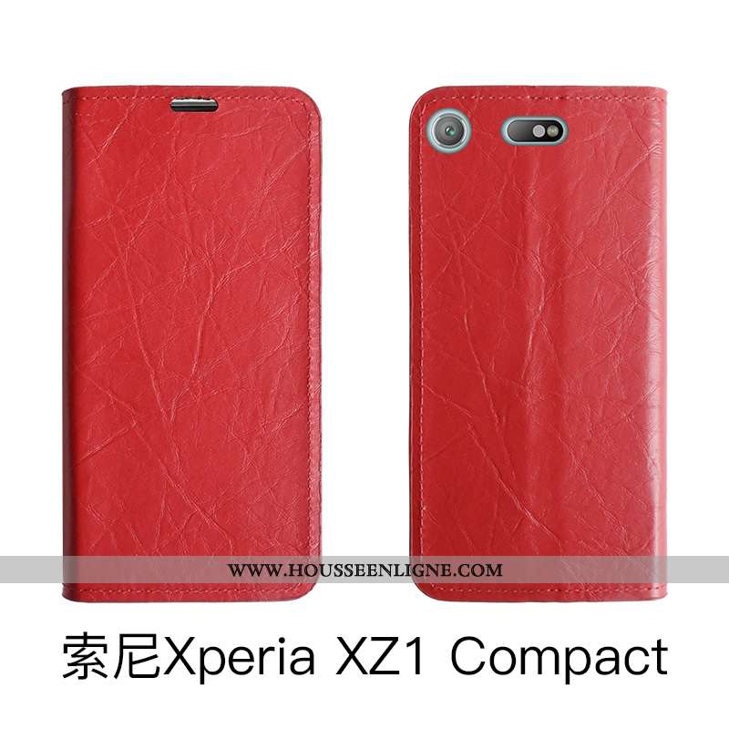 Coque Sony Xperia Xz1 Compact Légère Cuir Incassable Silicone Housse Protection Jours Rouge