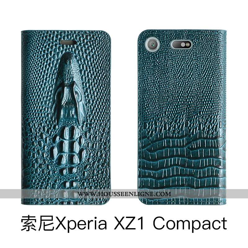 Coque Sony Xperia Xz1 Compact Protection Cuir Véritable Housse Rose Étui Téléphone Portable