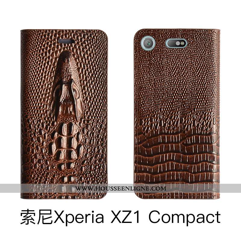 Coque Sony Xperia Xz1 Compact Protection Cuir Véritable Housse Rose Étui Téléphone Portable