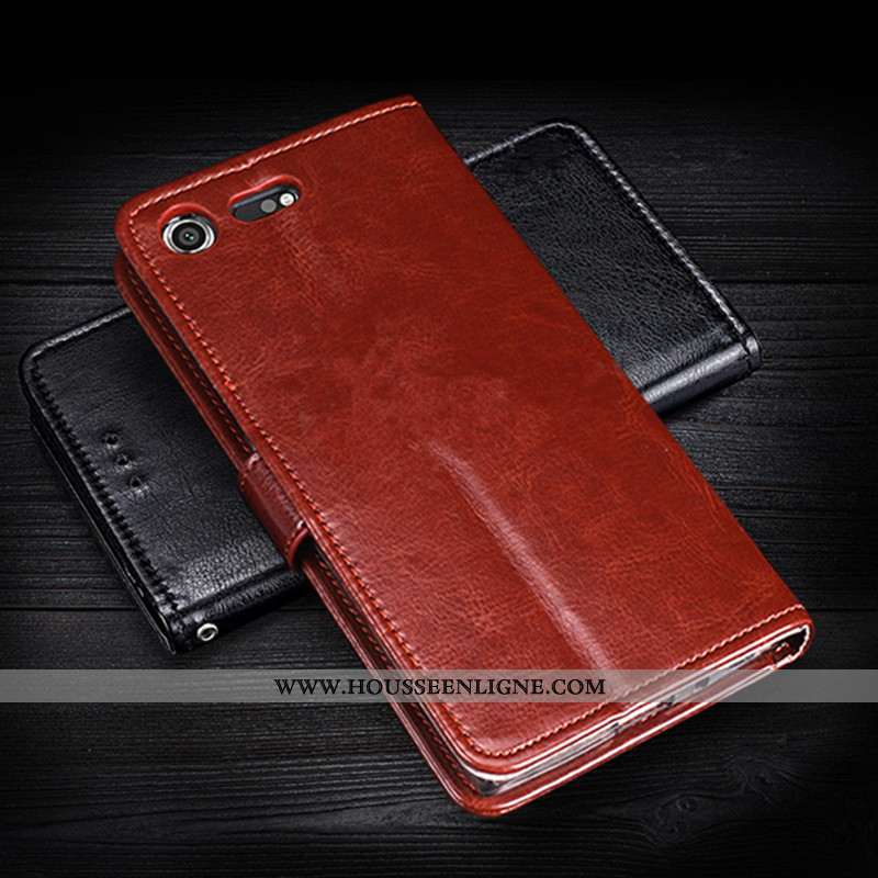 Coque Sony Xperia Xz1 Compact Protection Portefeuille Téléphone Portable Marron Cuir Housse Étui