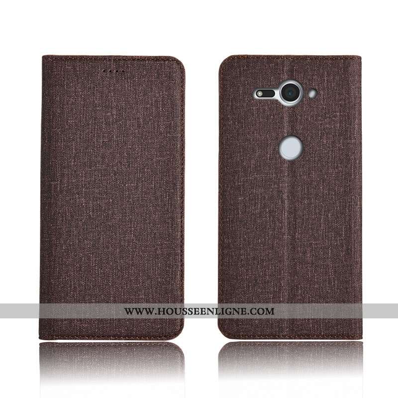 Coque Sony Xperia Xz2 Compact Cuir Fluide Doux Lin Clamshell Marron Téléphone Portable