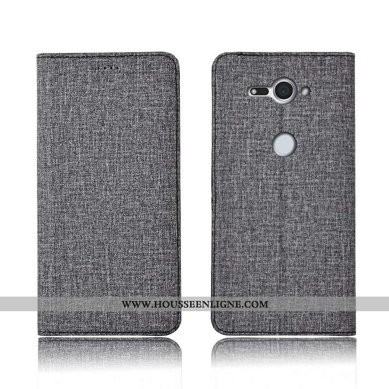 Coque Sony Xperia Xz2 Compact Cuir Fluide Doux Lin Clamshell Marron Téléphone Portable