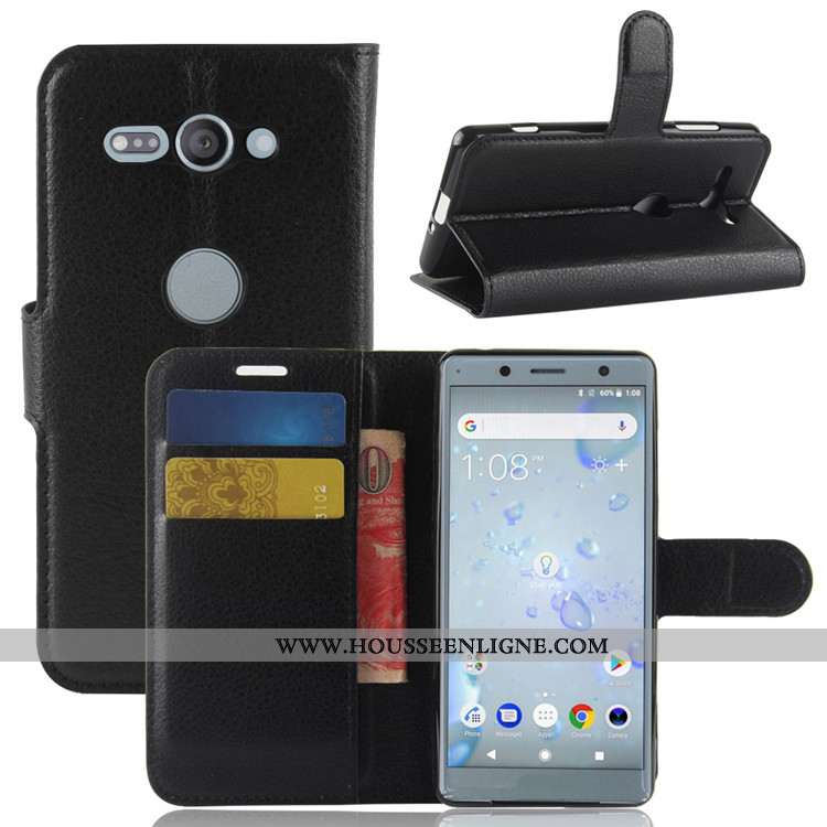 Coque Sony Xperia Xz2 Compact Protection Portefeuille Carte Cuir Étui Téléphone Portable Noir