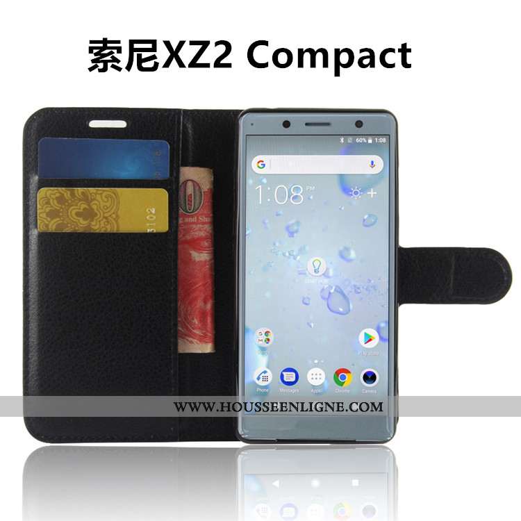 Coque Sony Xperia Xz2 Compact Protection Portefeuille Carte Cuir Étui Téléphone Portable Noir