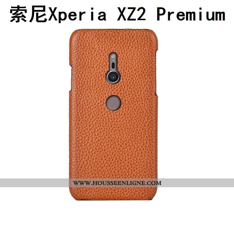 Coque Sony Xperia Xz2 Premium Cuir Véritable Cuir Litchi Mode Personnalisé Noir Incassable