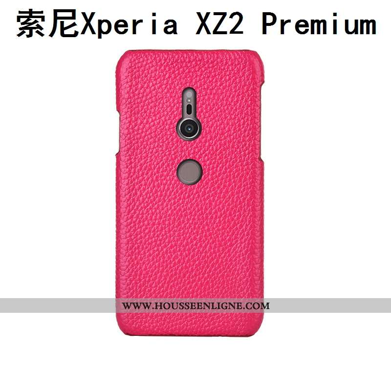 Coque Sony Xperia Xz2 Premium Cuir Véritable Cuir Litchi Mode Personnalisé Noir Incassable