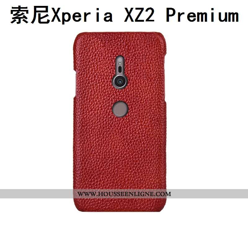 Coque Sony Xperia Xz2 Premium Cuir Véritable Cuir Litchi Mode Personnalisé Noir Incassable