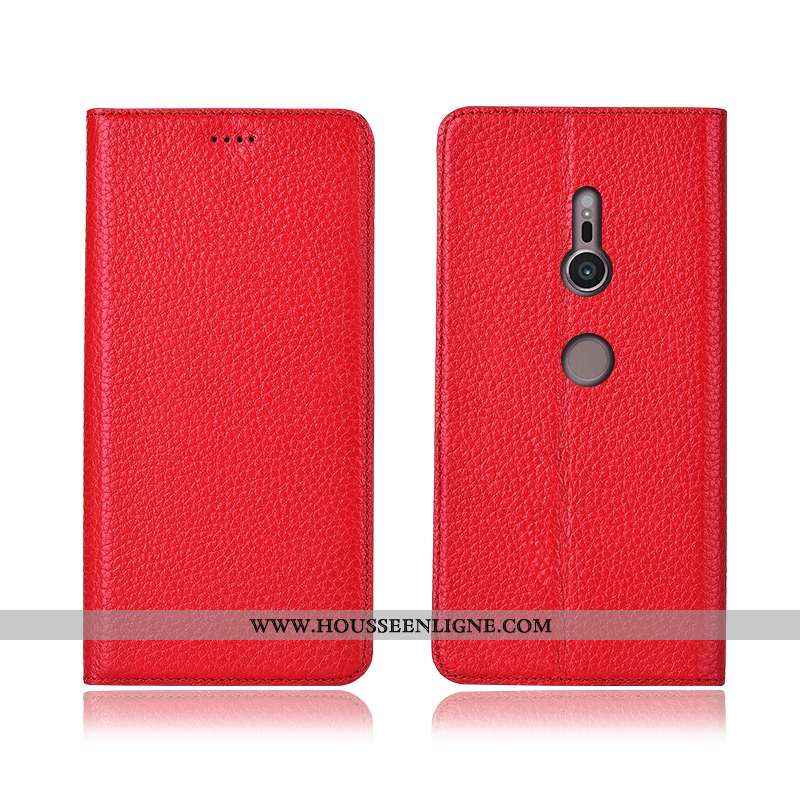 Coque Sony Xperia Xz3 Protection Cuir Véritable Cuir Étui Téléphone Portable Incassable Litchi Noir