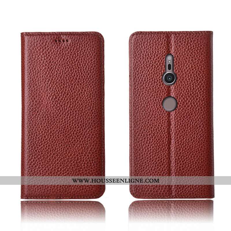 Coque Sony Xperia Xz3 Protection Cuir Véritable Cuir Étui Téléphone Portable Incassable Litchi Noir