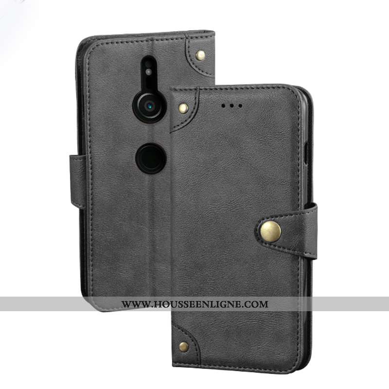 Coque Sony Xperia Xz3 Tendance Cuir Vintage Étui Protection Bordure Portefeuille Noir