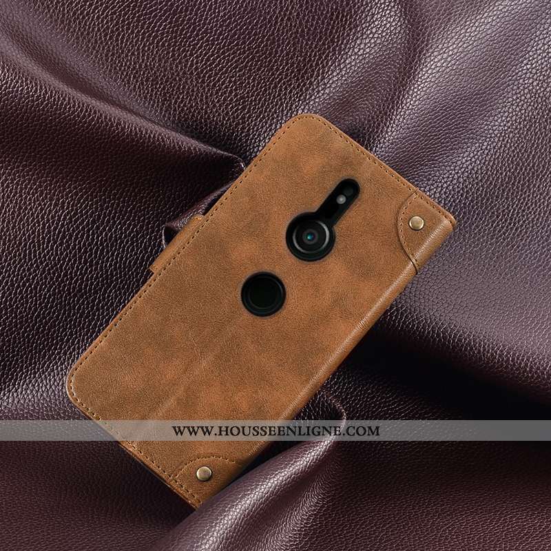 Coque Sony Xperia Xz3 Tendance Cuir Vintage Étui Protection Bordure Portefeuille Noir