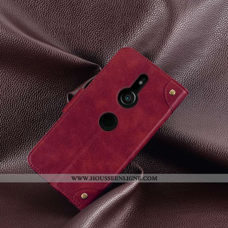 Coque Sony Xperia Xz3 Tendance Cuir Vintage Étui Protection Bordure Portefeuille Noir