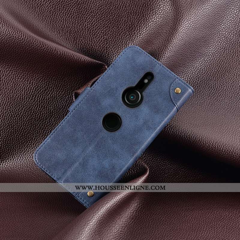 Coque Sony Xperia Xz3 Tendance Cuir Vintage Étui Protection Bordure Portefeuille Noir