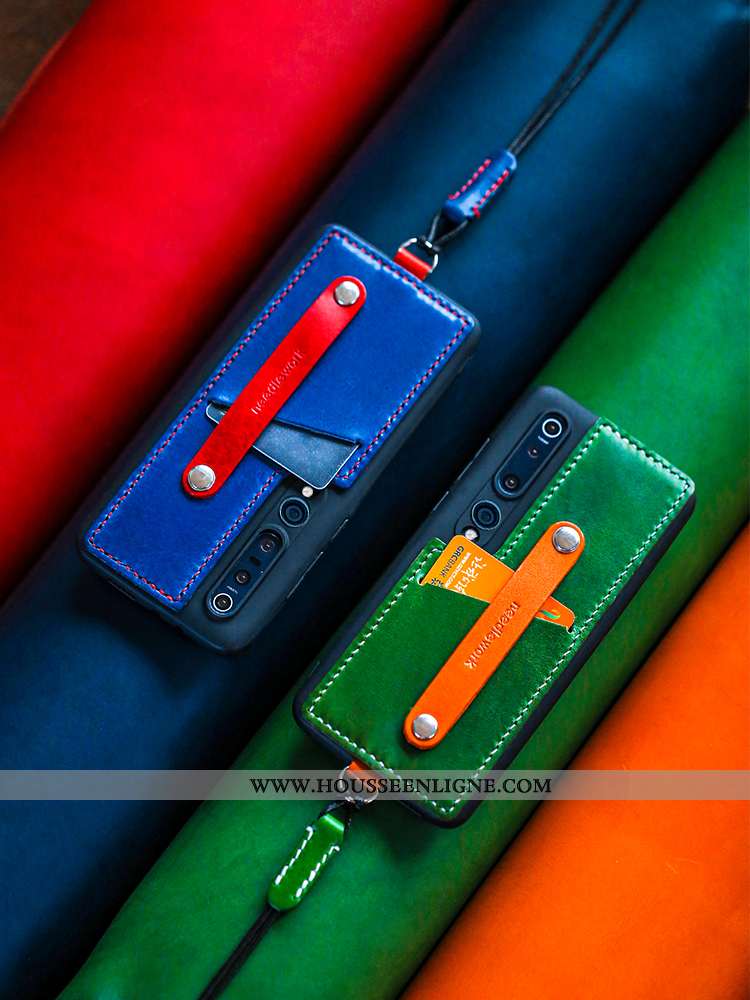 Coque Xiaomi Mi 10 Cuir Vert Téléphone Portable Étui Border Petit Verte