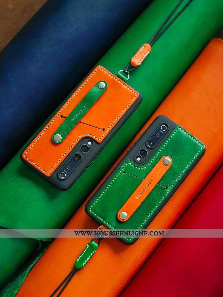 Coque Xiaomi Mi 10 Cuir Vert Téléphone Portable Étui Border Petit Verte