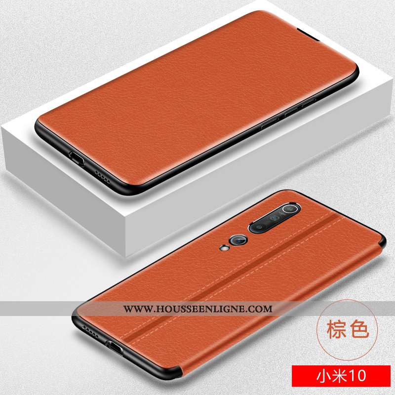 Coque Xiaomi Mi 10 Fluide Doux Silicone Téléphone Portable Petit Clamshell Incassable Marron