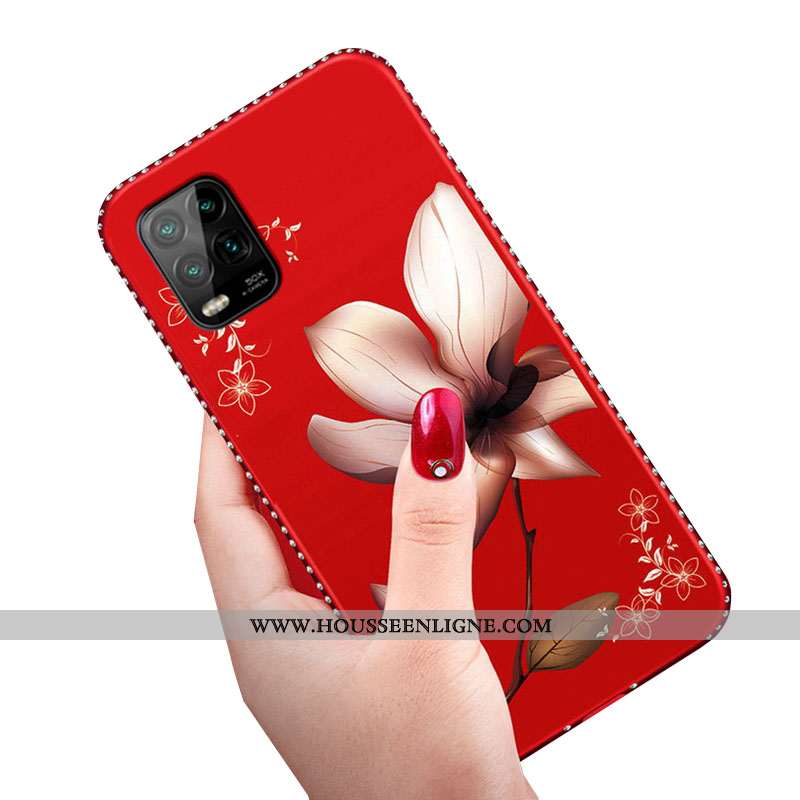 Coque Xiaomi Mi 10 Lite Délavé En Daim Créatif Rouge Tout Compris Étui Silicone
