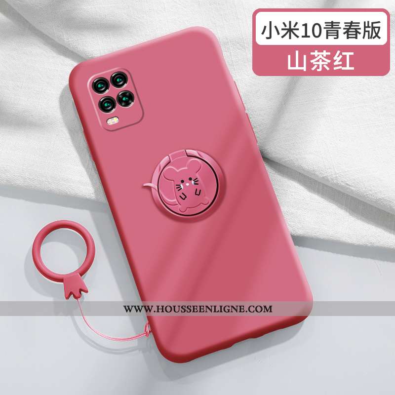 Coque Xiaomi Mi 10 Lite Légère Fluide Doux Étui En Silicone Délavé En Daim Jeunesse Petit Rouge