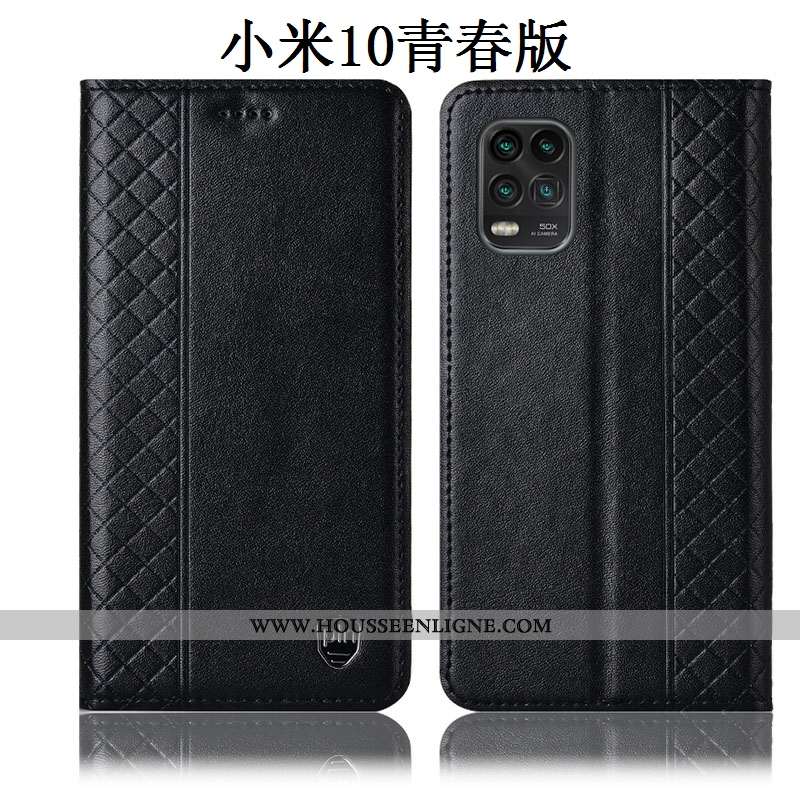 Coque Xiaomi Mi 10 Lite Protection Cuir Véritable Incassable Housse Tout Compris Jeunesse Noir