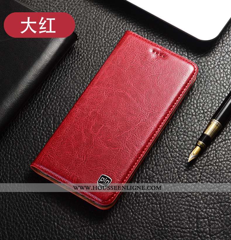 Coque Xiaomi Mi 10 Lite Protection Cuir Véritable Modèle Fleurie Téléphone Portable Rouge Housse