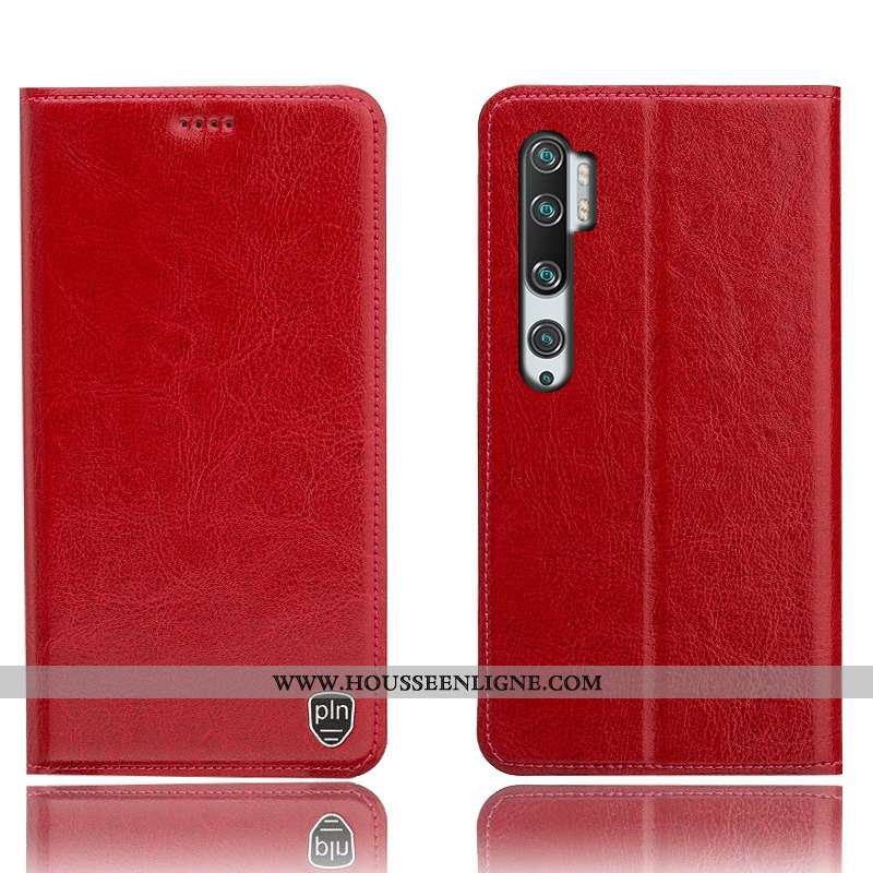 Coque Xiaomi Mi 10 Lite Protection Cuir Véritable Modèle Fleurie Téléphone Portable Rouge Housse