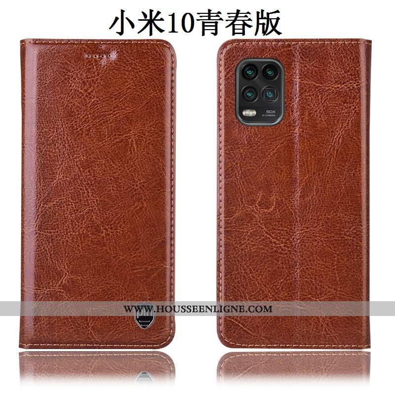 Coque Xiaomi Mi 10 Lite Protection Cuir Véritable Modèle Fleurie Téléphone Portable Rouge Housse