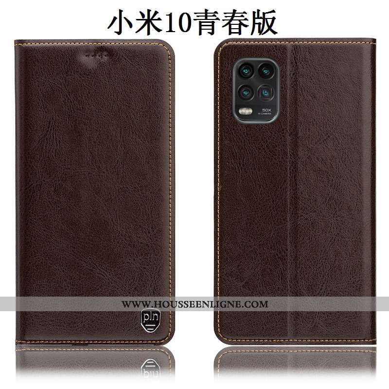 Coque Xiaomi Mi 10 Lite Protection Cuir Véritable Modèle Fleurie Téléphone Portable Rouge Housse