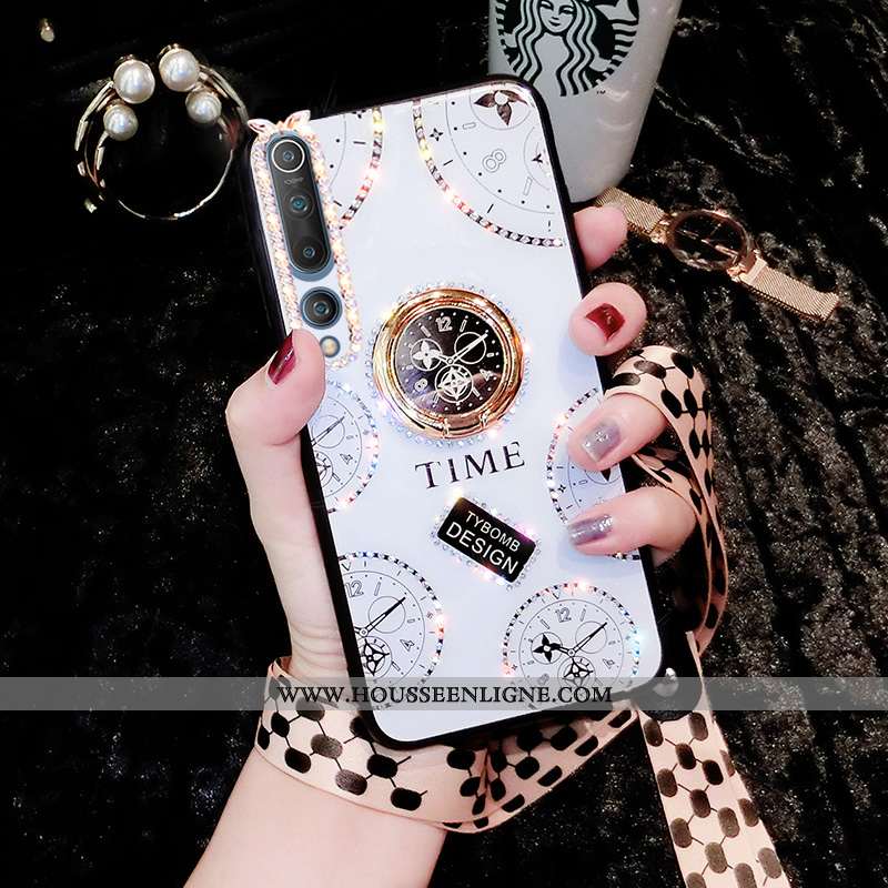 Coque Xiaomi Mi 10 Légère Silicone Support Petit Incassable Strass Ultra Blanche