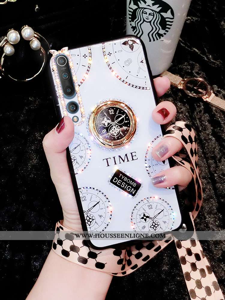 Coque Xiaomi Mi 10 Légère Silicone Support Petit Incassable Strass Ultra Blanche