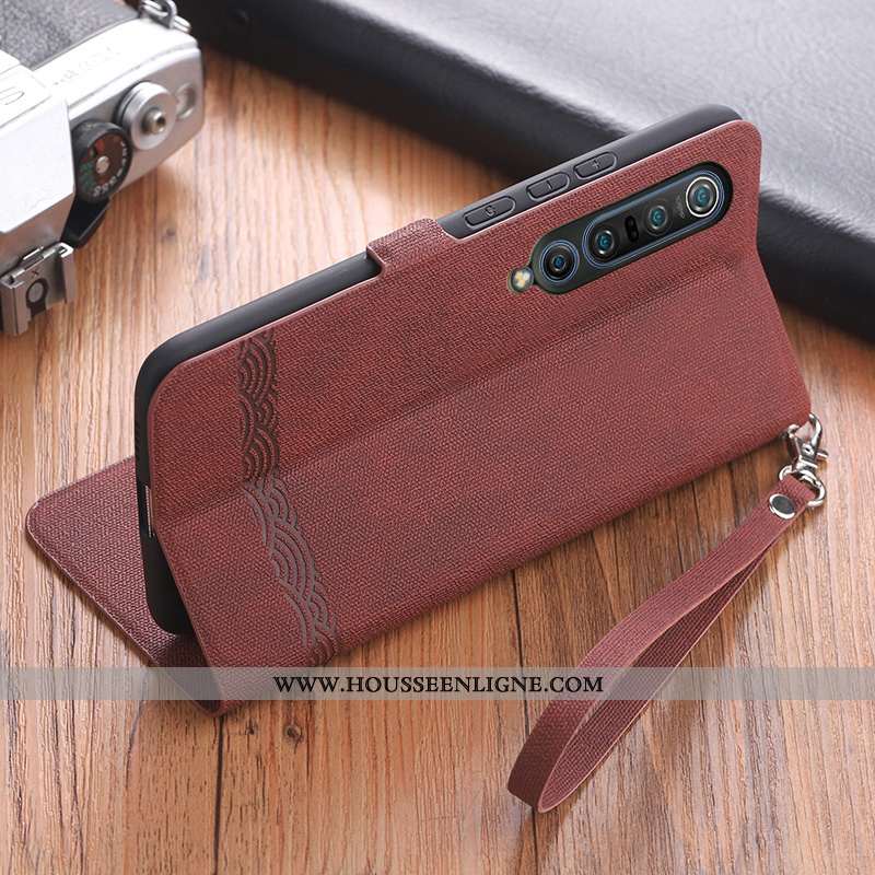 Coque Xiaomi Mi 10 Pro Créatif Cuir Clamshell Petit Fluide Doux Téléphone Portable Bleu