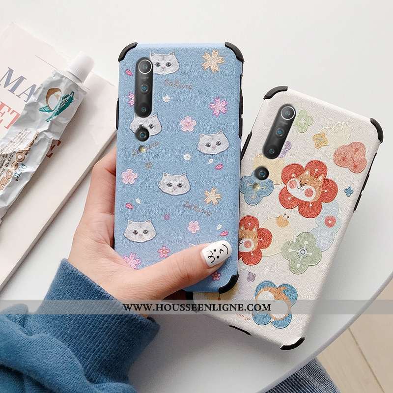 Coque Xiaomi Mi 10 Pro Cuir Modèle Fleurie Tout Compris Net Rouge Mode Charmant Frais Bleu