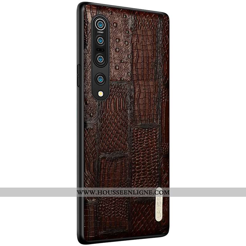 Coque Xiaomi Mi 10 Pro Cuir Véritable Cuir Tout Compris Qualité Téléphone Portable Marron Incassable