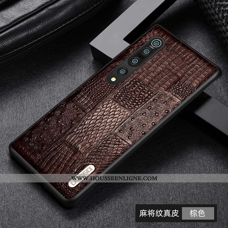 Coque Xiaomi Mi 10 Pro Cuir Véritable Cuir Tout Compris Qualité Téléphone Portable Marron Incassable