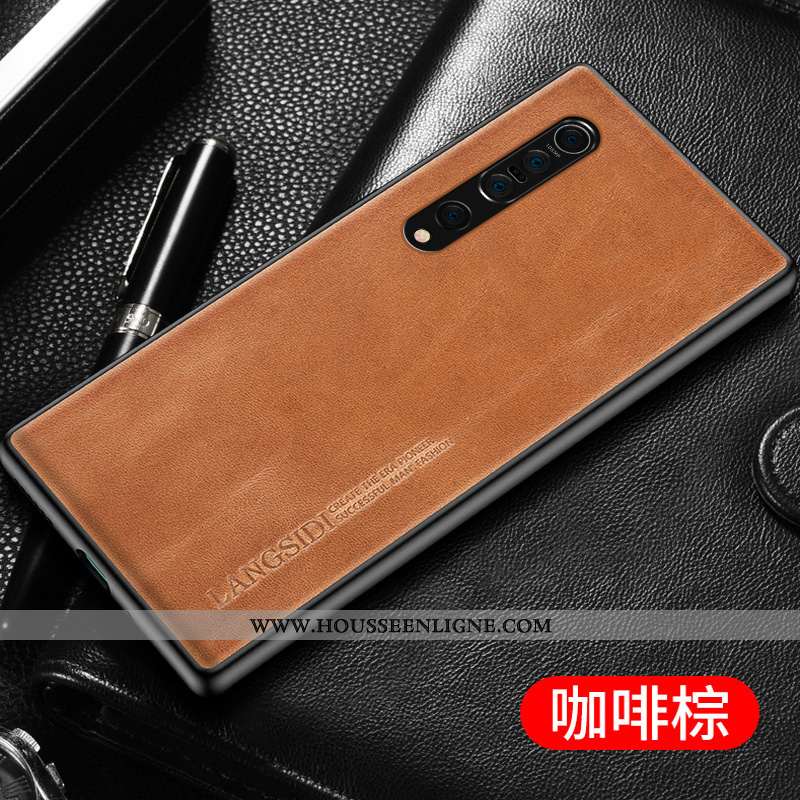 Coque Xiaomi Mi 10 Pro Ultra Légère Cuir Véritable Luxe Cuir Petit Marron