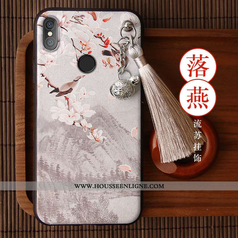 Coque Xiaomi Mi 8 Gaufrage Vintage Étui Violet Ornements Suspendus Net Rouge Style Chinois