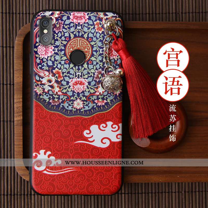 Coque Xiaomi Mi 8 Gaufrage Vintage Étui Violet Ornements Suspendus Net Rouge Style Chinois