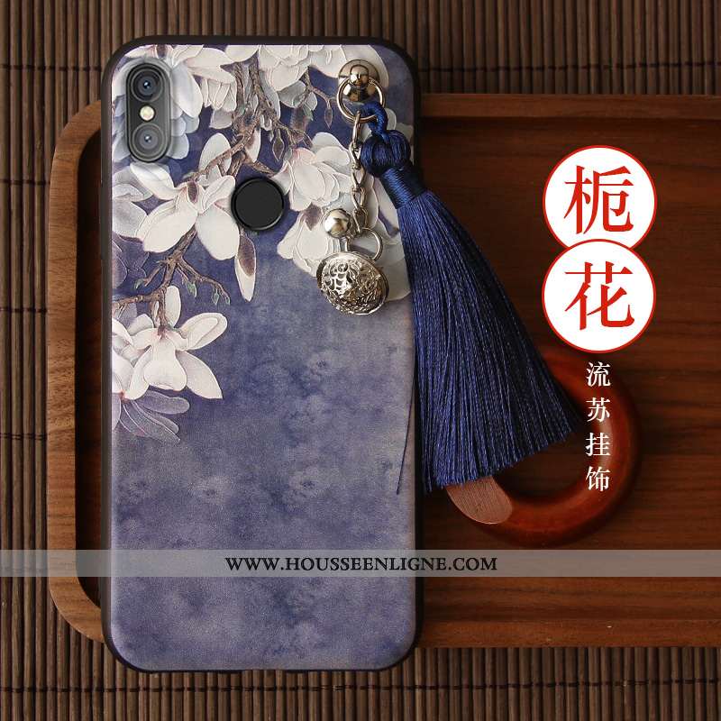 Coque Xiaomi Mi 8 Gaufrage Vintage Étui Violet Ornements Suspendus Net Rouge Style Chinois