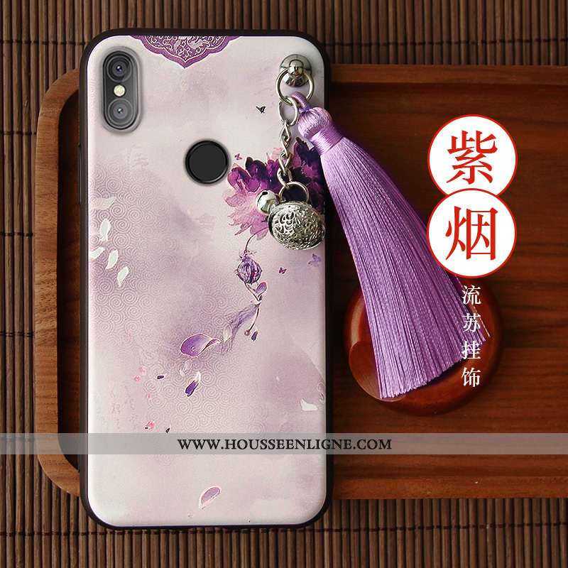 Coque Xiaomi Mi 8 Gaufrage Vintage Étui Violet Ornements Suspendus Net Rouge Style Chinois