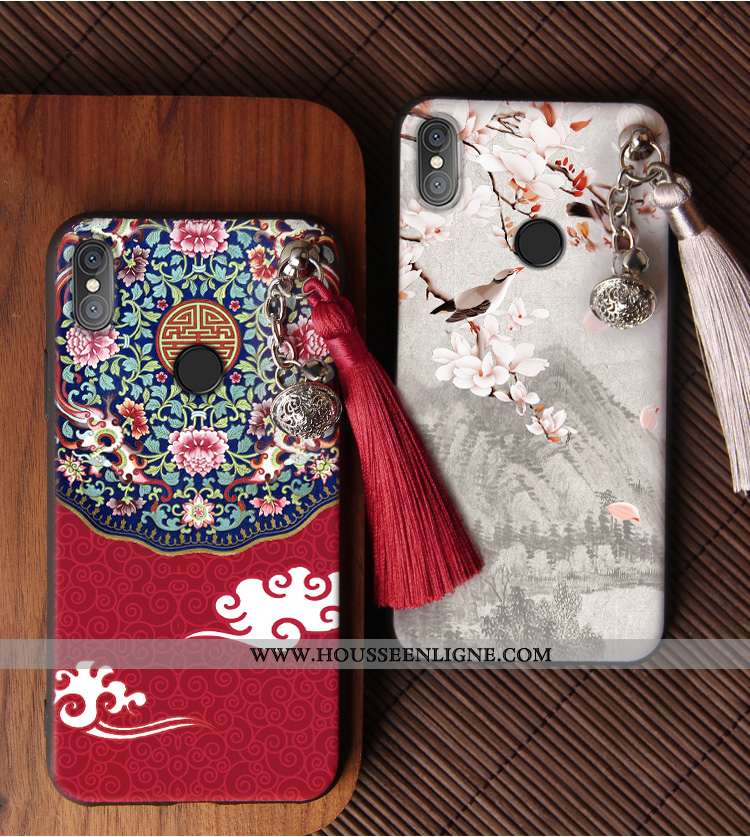 Coque Xiaomi Mi 8 Gaufrage Vintage Étui Violet Ornements Suspendus Net Rouge Style Chinois