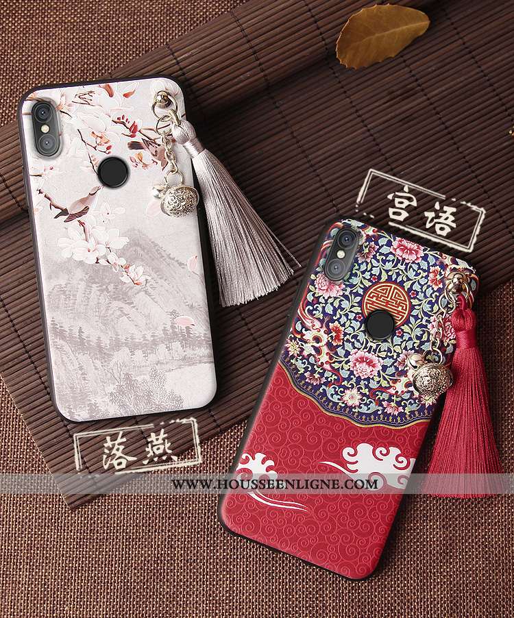 Coque Xiaomi Mi 8 Gaufrage Vintage Étui Violet Ornements Suspendus Net Rouge Style Chinois