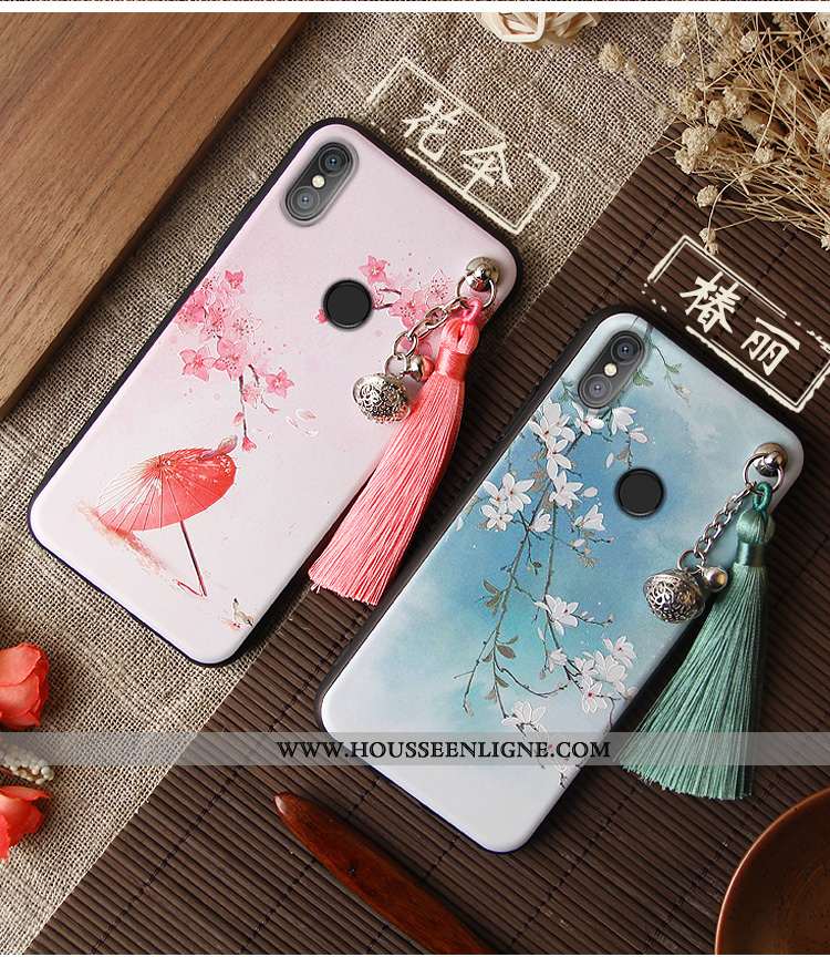 Coque Xiaomi Mi 8 Gaufrage Vintage Étui Violet Ornements Suspendus Net Rouge Style Chinois