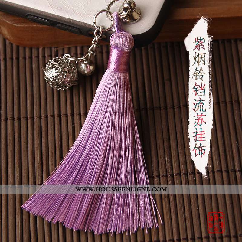 Coque Xiaomi Mi 8 Gaufrage Vintage Étui Violet Ornements Suspendus Net Rouge Style Chinois